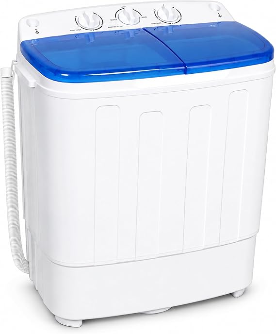 Pataku Portable Washing Machine, Compact Twin Tub Mini Washing Machine, 25.3 LBS Washer and Dryer Combo, Semi-Automatic for Apartment, Dorms, RVs, Camping (White & Blue)