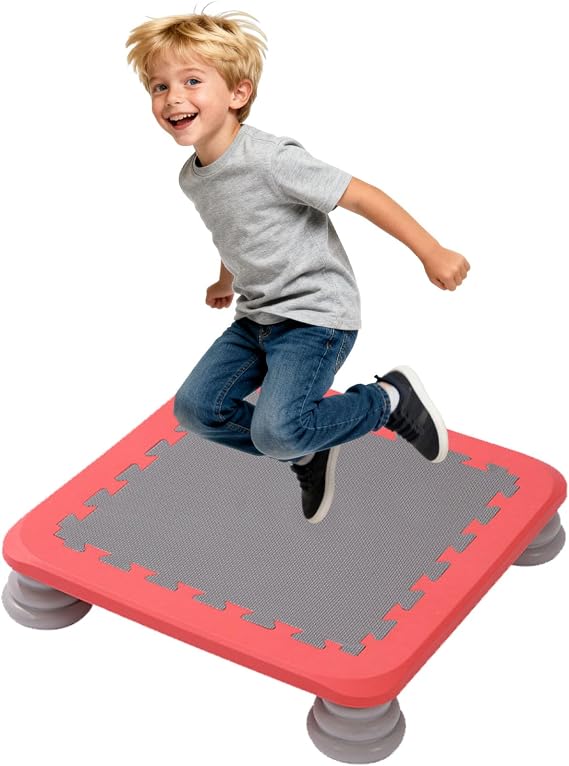 Mini Trampoline for Kids Ages 3-12, 25 in Orange Rebounds Trampoline for Indoor Outdoor, Square Bounce Board with Non-Slip Base, Autisms Kids Sensory Integration Training Body-Building, Loaded 330 lbs