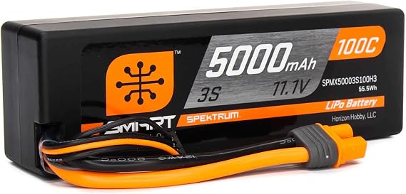 Spektrum 11.1V 5000mAh 3S 100C Smart Hardcase LiPo Battery: IC3, SPMX50003S100H3