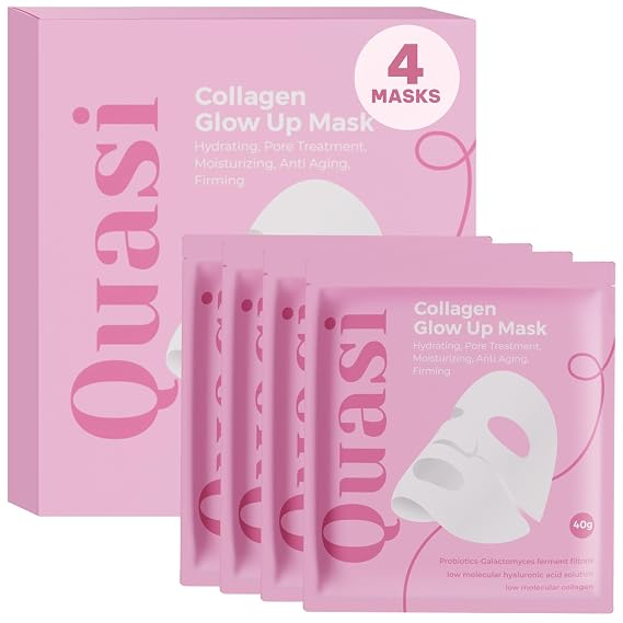 Quasi Bio-Collagen Face Mask Overnight Hydrating Korean Sheet Mask Niacinamide & Low Molecular Collagen Firming & Smoothing Skincare for All Skin Types 4 Masks