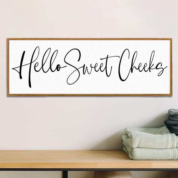 YEOION Rustic Bathroom Wall Decor Hello Sweet Cheeks Wall Art Canvas Frame Print for Restroom Toilet Decor,Funny Farmhouse Bathroom Wall Art Decorations 24" x 8'"