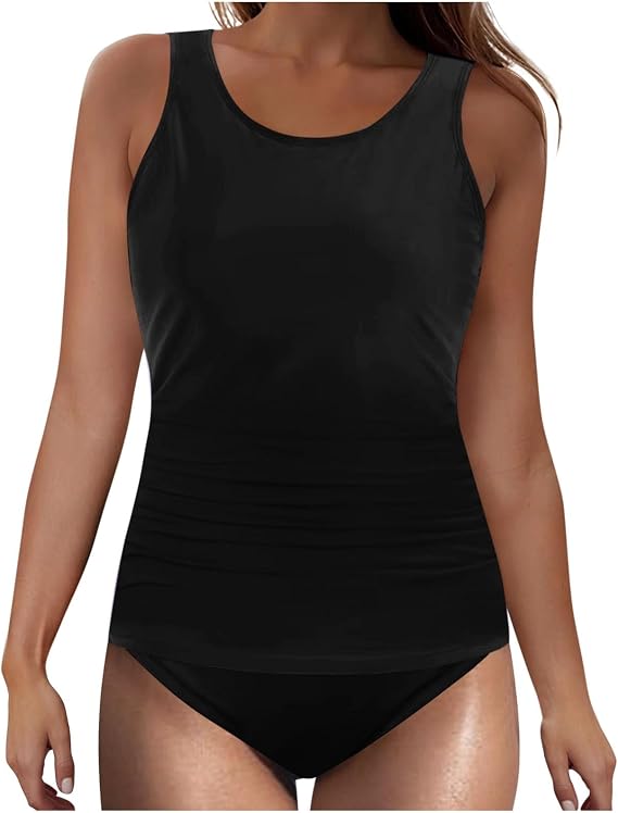 2 Piece Swimsuit for Women Tummy Control Tankini Bathing Suits Swim Tank Top with Boyshorts Swimwear