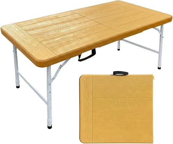 Folding Table 4ft Heavy-Duty Portable Picnic Table for Indoor & Outdoor Party Dining Camping with Handle(Natural)
