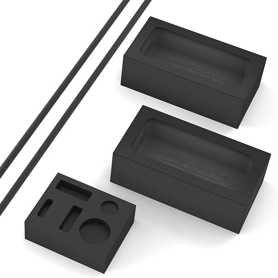 Nelyrho 5 Pieces Graphite Ingot Mold Kit - 2 1kg Ingot Mold, 2 Stir Rods, 5-in-1 Ingot Mold, Melting Casting Tool Set for Gold Silver Copper Aluminum