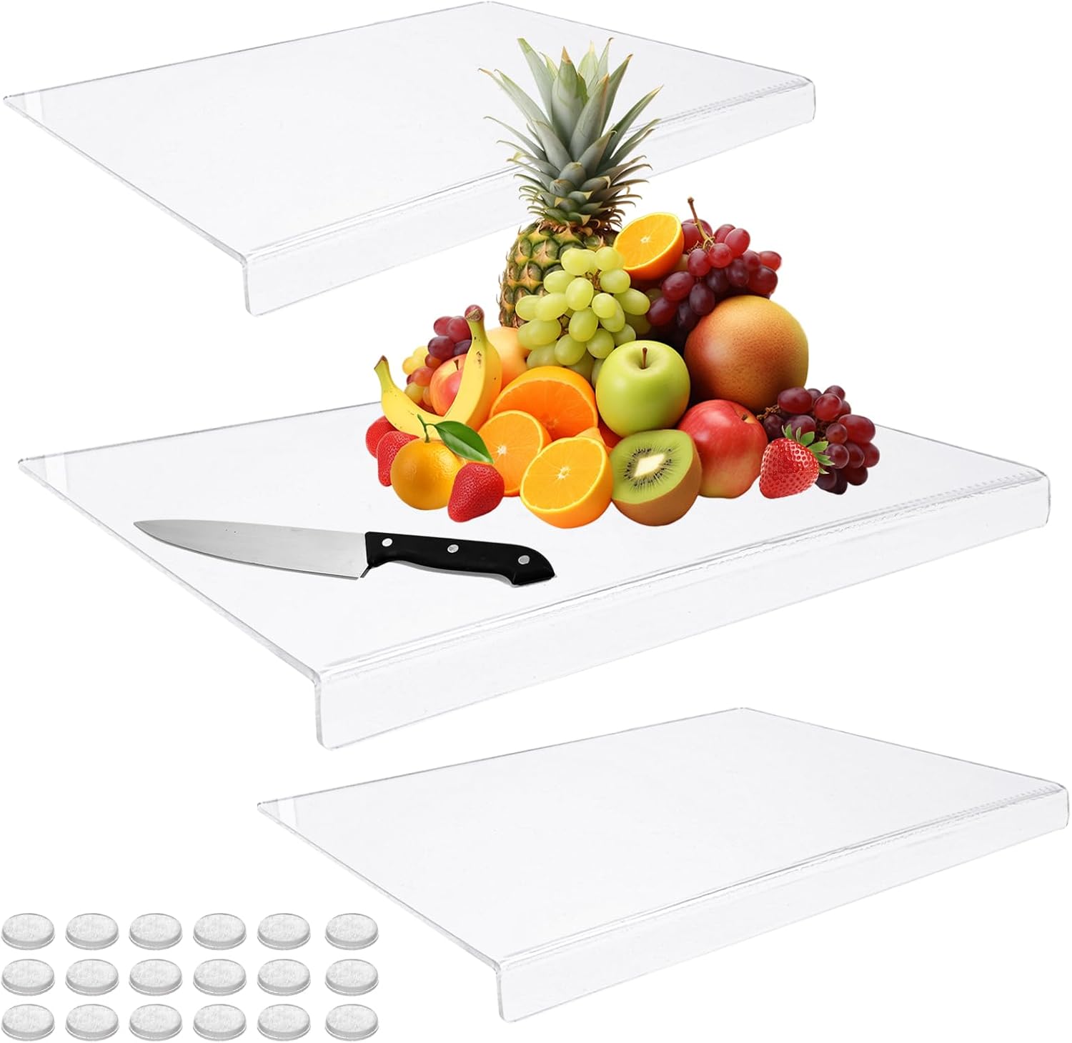 3 PACK Acrylic Cutting Board with Counter Lip in 2 Large and XL, Clear Cutting Board with Non-slip Pad for Countertop, Acrylic Chopping Board with Counter Lip for Kitchen Essential Gadgets