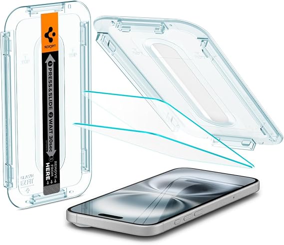 Spigen GlasTR EZ FIT Screen Protector for iPhone 16 Plus/15 Plus | 9H+ tempered glass, Scratch resistance, auto-align tray, Lab-tested 100% clarity, Original touch, Case-friendly, 2 Pack