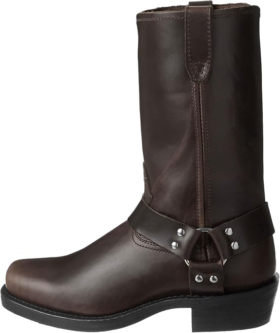 Men's Harness Motorcycle Boots for Riding, Square Toe Biker Boots, Waterproof PU Leather Mid Calf Boots