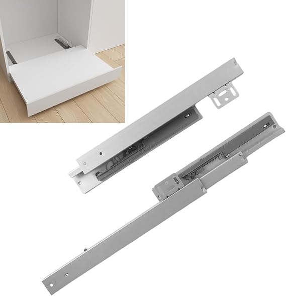 Undermount Shelf Drawer Slide Soft Close Bottom Support Under Mount Pull Out Drawer Track Full Extension Slide Out Drawer Glide Shelf Bracket for Kitchen Cabinet Trash Can Without Side Panel