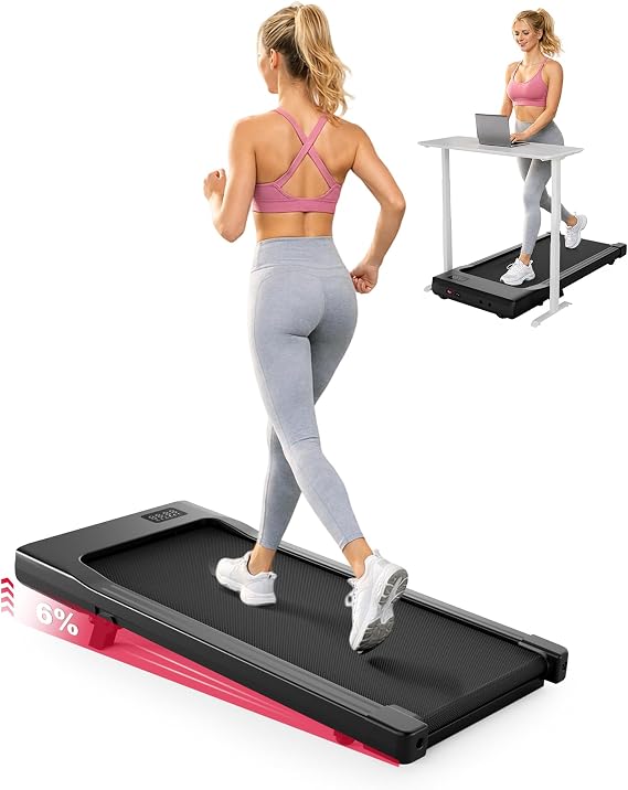 DeerRun Under Desk Walking Pad Treadmill for Home & Office, 6% Manual Incline, 2.5 HP, 1–6 KM/H Walking Speed, 300 KG Capacity, App & Remote Control