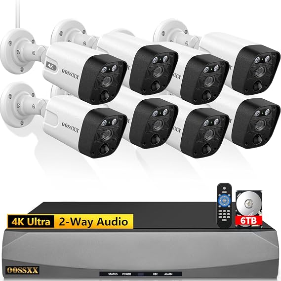 4K POE Wired Home Security Camera System Outdoor Cameras, 6TB HDD | 130 Wide Angle, AI Human Detection, PIR Sensor, Two-Way Audio, No Monthly Fee, 90Days Recording