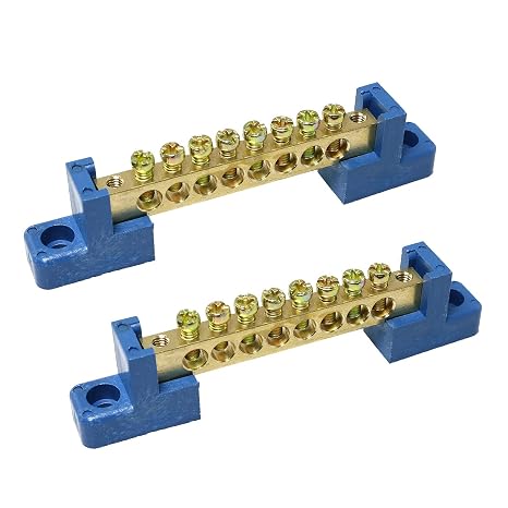 RLECS 2pcs Terminal Bus Bar 8 Positions Terminal Block Brass Wire Screw Terminal Grounding Strip Bus Bar Block