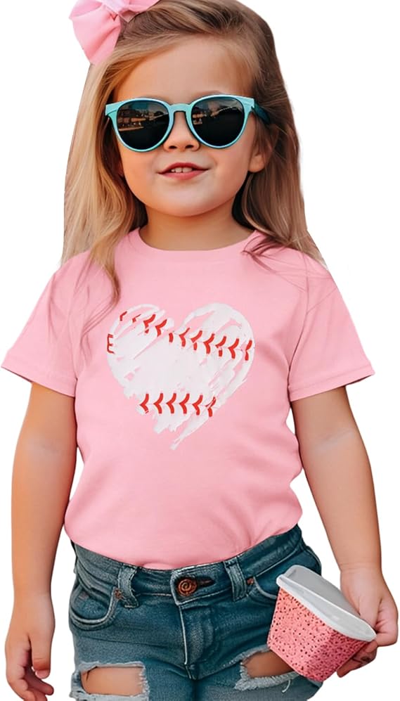 Baseball Shirt Toddler Boy Girl Baseball Heart Graphic Kid Game Day T-Shirt