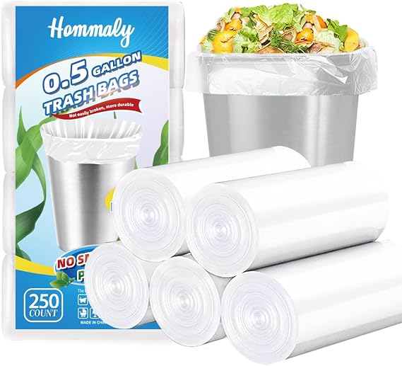 0.5 Gallon 250 pcs Mini Clear Trash Bags, Tiny Strong Garbage Bags,Small Plastic Bags for Desktop Trash Bin, Tiny Bathroom Trash Can Bin Liners,Mini Bags for Waste Basket Liner,Fit 2 Liters-Clear