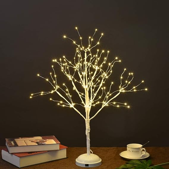 LIGHTSHARE 24-inch Starlit LED Bonsai Tree Night Light,Warm White, 210 LED Lights, Battery Powered or DC Adapter(Included)