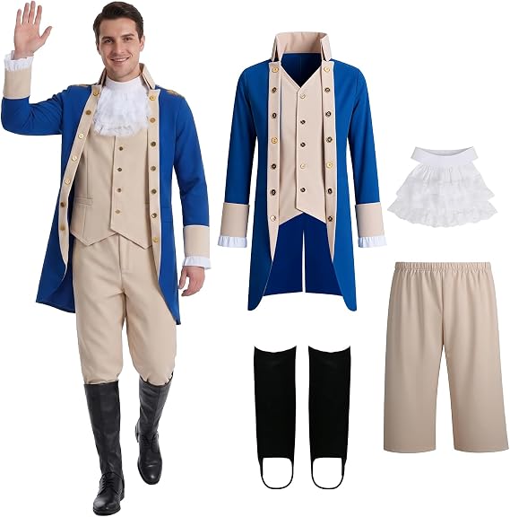 PARTYEVER Mens Colonial Costume Republican Governor Washington Cosplay Outfits Halloween Historical President Uniforms