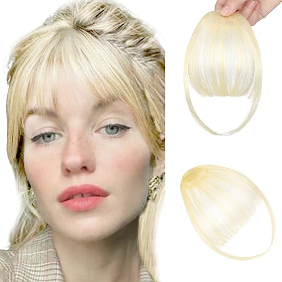 Bangs Hair Clip in Bangs, Wispy Bangs Clip in Hair Extensions, Easy to Use Fake Bangs Natural Clip on Bangs Blonde, Faux Bangs Fringe with Temples Hairpieces for Daily Wear (Bleach Blonde)