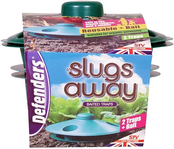 Defenders STV090 Slugs Away Ready-Baited Trap – Twinpack, Green, Poison-Free Reusable Snail and Slug Trap, 15.7 cm*15.2 cm*15.4 cm