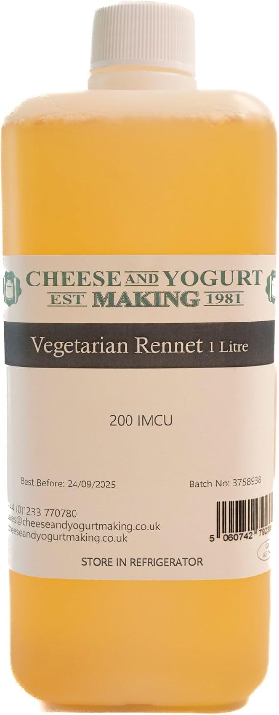 Cheese And Yogurt Making | Vegetarian Rennet 1L | All Cheeses | Highly Concentrated 200IMCU/ml Rennet For Cheese Making | Vegetarian & GM Free | Precision Dropper Bottle Included