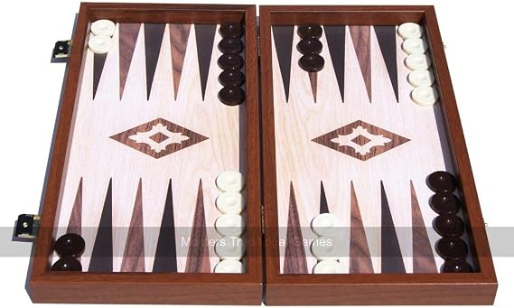 Manopoulos Compact Oak and Walnut 15-inch Backgammon Set