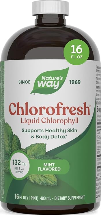 Nature's Way Chlorofresh Liquid Chlorophyll, Chlorophyllin Copper Complex, Internal Deodorant Supplement, Supports Healthy Skin and Detox Pathways*, Mint Flavored, 16 fl oz