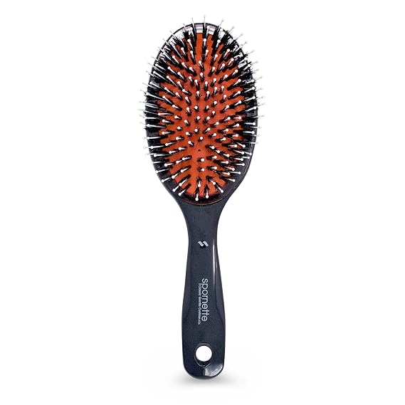 Spornette Classic Cushion Hair Brush, Boar & Ball-Tipped Nylon Bristles - Lightweight Oval Handle Brush for Straightening, Styling, Setting & Detangling - All Hair Types on Men, Women and Children