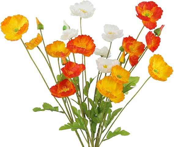 6 Pcs Artificial Poppy Flowers Silk Flower Poppy with Stems Real Touch Faux Poppies Spring Flowers for Home Kitchen Wedding Fall Decoration Floral Arrangement Table Centerpiece
