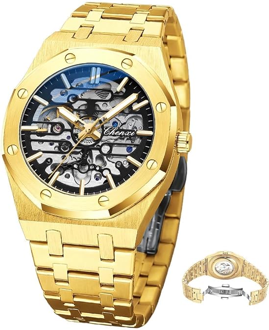 Mechanical Watch Large Dial Hollow Out Fully Automatic Watches Night Light Waterproof Gold Luxury Wristwatch Male Festival Gift