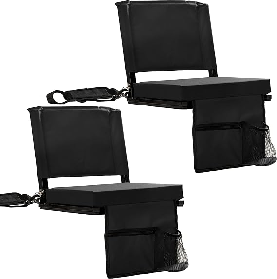 Stadium Seats with Back Support for Bleachers, Folding Bleacher Seat Bleacher Chairs with Back and Cushion, Padded Stadium Chair with Shoulder Strap & 3 Large Mesh Pocket