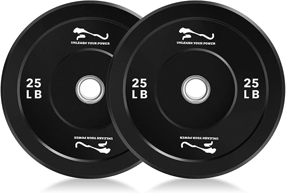 Rubber Bumper Plates Set,Rubber Weight Plate with Steel Insert & Noise-Reducing Design, 2x25LB Anti-Slip Bumper Plates for Home Gym, Weightlifting, Deadlift, Squat, Black