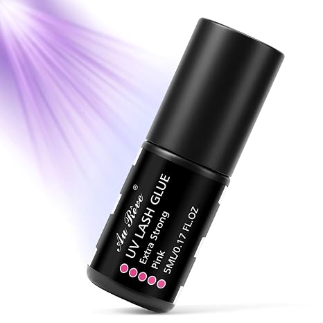 UV Eyelash Extension Glue 5ml Upgraded UV Lash Glue Strong Bond Light Curing 1 Sec Dry 7-8 Weeks Retention Professional Use Only (Pink)