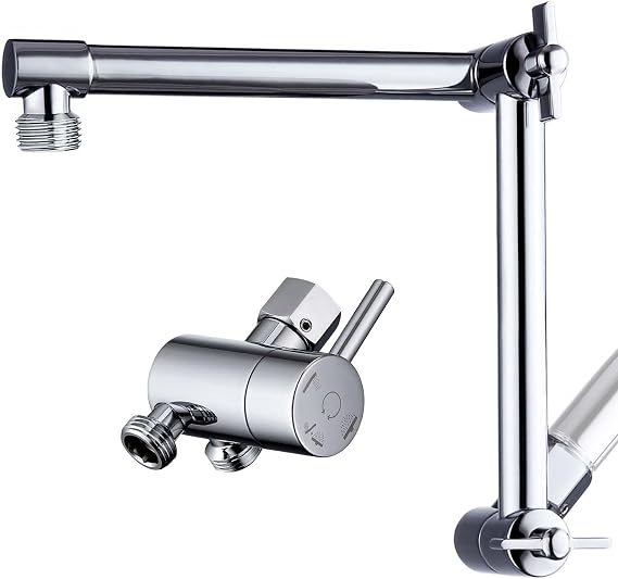 G-Promise 13 Inch Shower Head Extension Arm, Solid Brass Height & Angle Adjustable Extender, Solid Metal High-Flow Shower Diverter Valve for Handheld and Fixed Spray Showerhead