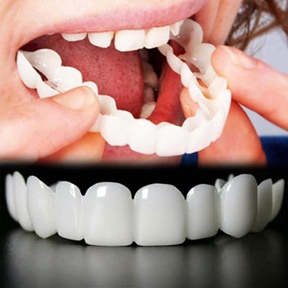 Wttfc 2 Pairs Dentures Adjustable False Teeth,Temporary Cosmetic Veneers Teeth Top and Bottom Set,Comfortable Clip On Veneers for Men & Women with Bad Teeth Regain Confident Smile