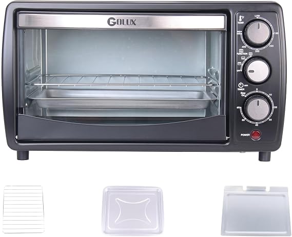GT12 Black Countertop Toaster Oven, 12L Compact Small Oven, 1200W, Fits 4 Slices, 4 Cooking Modes, 60-Min Timer & Adjustable Temperature, For Toast, Bake & Broil, Ideal for Apartment & Dorm