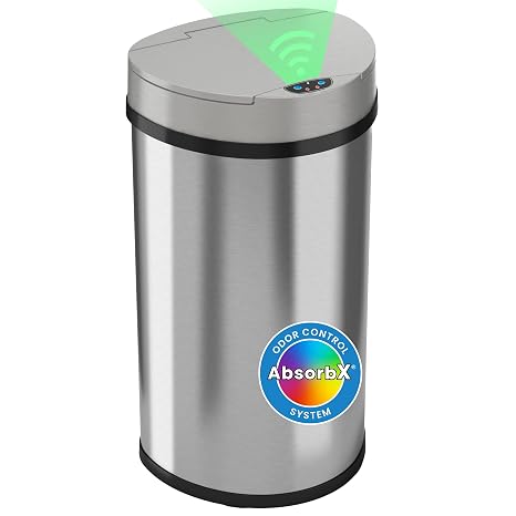 iTouchless 50 Liter/ 13 Gallon Slim Kitchen Trash Can with Lid, Deodorizer