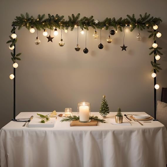 Over The Table Rod Stand with Clamps,47"-82"(3.9-6.8FT) Length,Black Metal Adjustable Table Arch Stand,Square Table Arch for Wedding,Birthday Party,Christmas Decoration Supplies(Black)