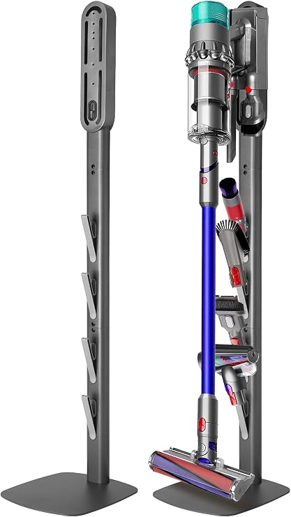 Vacuum Stand for Dyson Gen5 V15 V12 V11 V10 V8 V7 V6 Stable Metal Holder w/Hidden Cord Management & 4 Hooks, Storage Rack for Dyson Cordless Vacuum & Accessories, Easy Assembly, Dark Gray