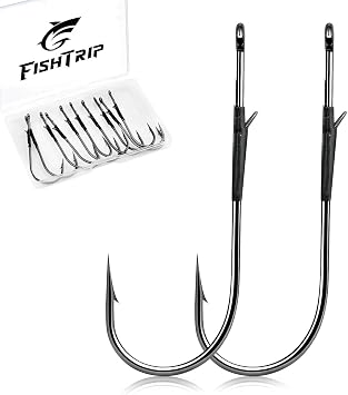 FishTrip Baitholder Worm Hooks, 30 Pack 3X Long Shank Bait Holder Fish Hook Double Barbed for Bass FishingFreshwater Saltwater