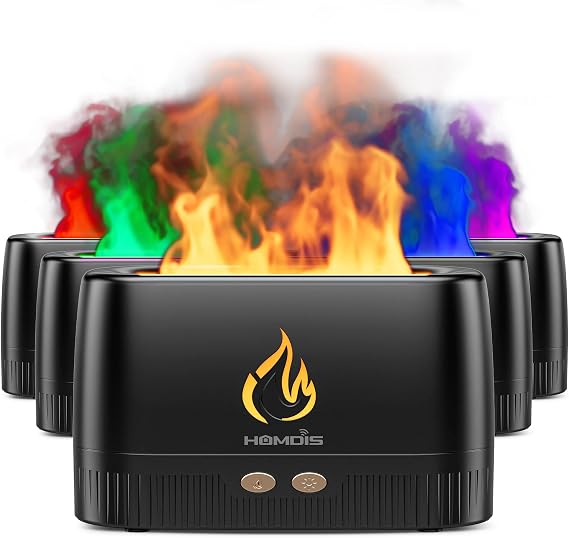 Essential Oil Diffusers, Quiet Flame Diffuser, 7 Colors Modes Changed Light Flame Humidifer, Auto Shut Off Aromatherapy Diffuser, Black