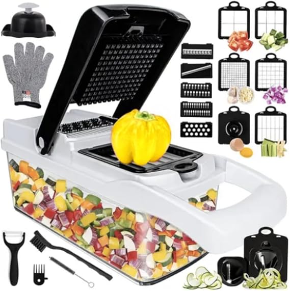 Vegetable Chopper Pro Onion Chopper Food Chopper with Adjustable And Ultra Sharp Blades. Mandoline Slicer,Chopper,Dicer,Spiralizer,Cutter .23-in-1 Made From PP And High Qualty Steel
