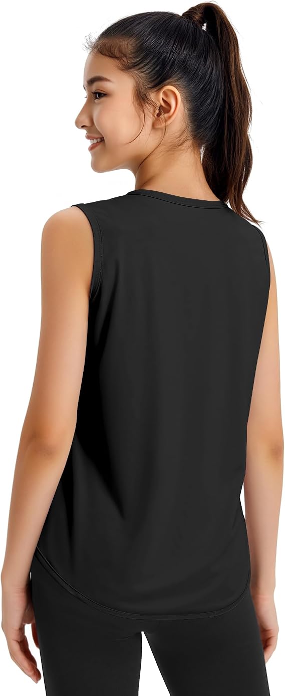 JOCMIC Girls Tank Tops Quick Dry Athletic Sleeveless Shirts UPF50+ | Lightweight, Breathable, Sleeveless, Loose Fit, Crew Neck, Moisture Wicking, Stretchy, Soft, Tennis, Running