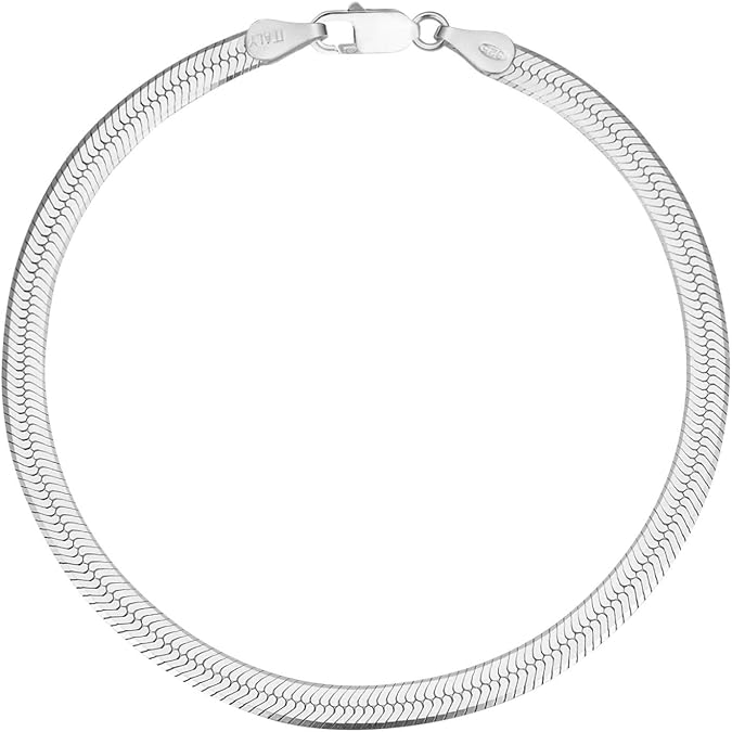 Savlano 925 Sterling Silver Herringbone Flat Snake Magic Chain Bracelet For Women & Men - Made in Italy  With a Gift Box