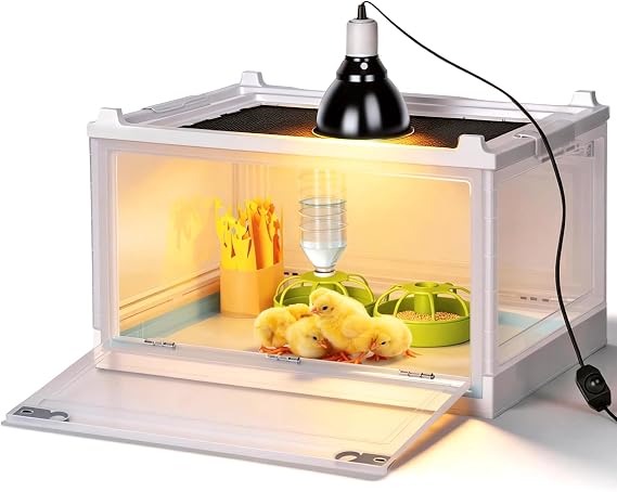 Chick Brooder Box with Adjustable Heat Lamp, Waterer & Feeder