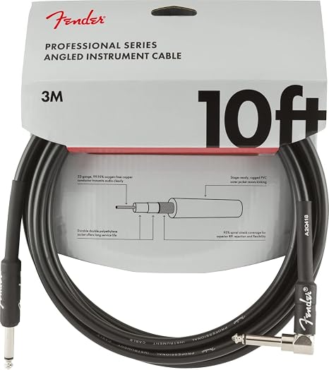 Fender Professional Series Instrument Cable, Straight/Angle, Black, 10ft