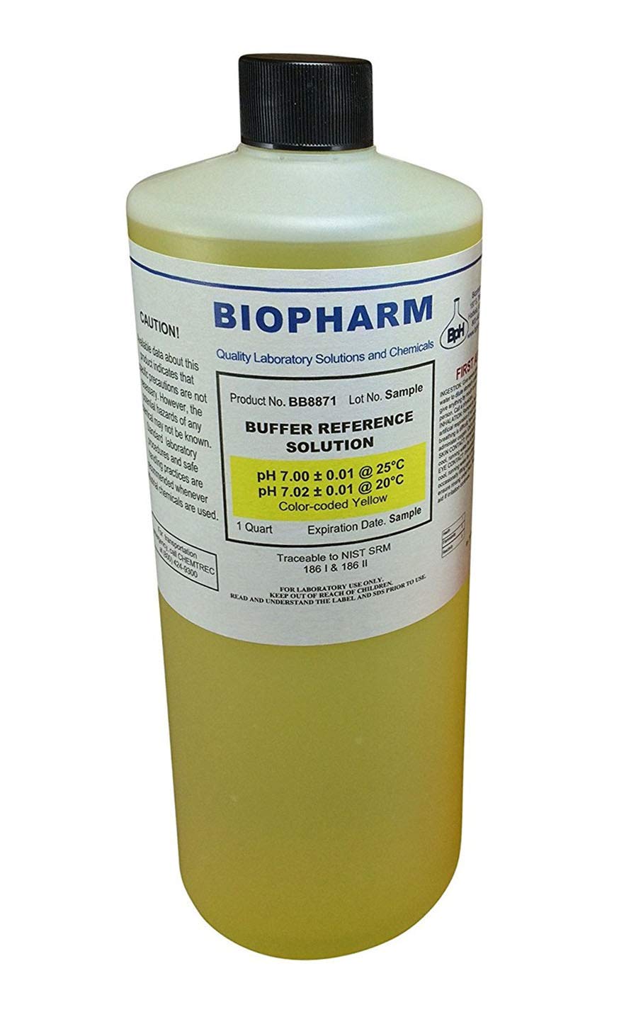 pH Buffer Calibration Solution, pH 7.00 — 1 Quart 950 mL — NIST Traceable Reference Standards for All pH Meters — Color Coded Yellow
