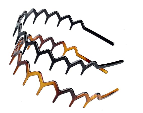 Zig Zag Headbands - Recycled Plastic Wavy Hair Band with Teeth, Headbands for Women and Men, Classic 90s Hair Accessories, Black and Brown - 2 pcs