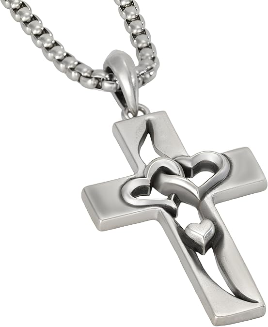 BGCOPPER 925 Sterling Silver Cross Necklace Intertwined Heart Cross Pendant