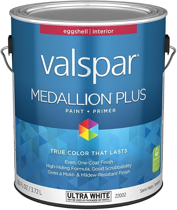 Valspar 22002 Ultra White Base Medallion Plus Interior Paint & Primer, Eggshell, 1 Gallon