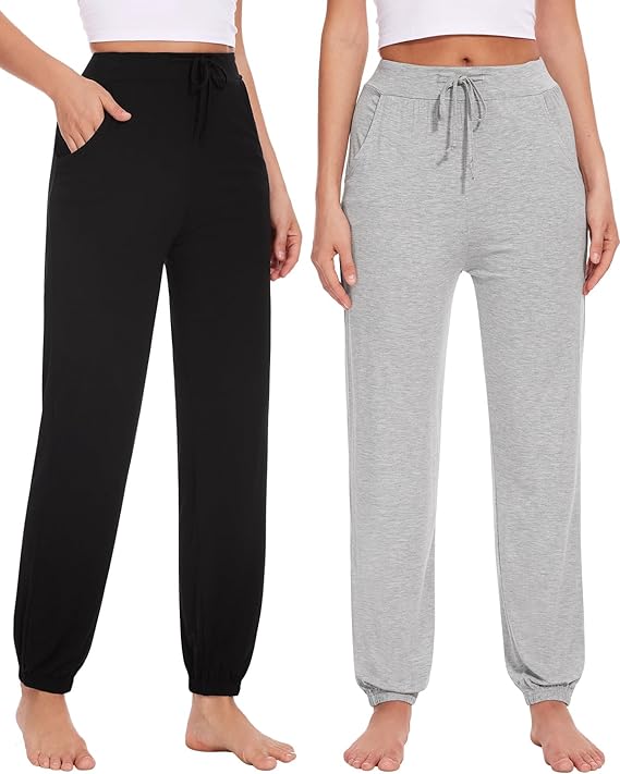 Knuffnee Pyjama Bottom Womens Soft Lounge Pants Sleep Trousers with Pockets 2 Pack