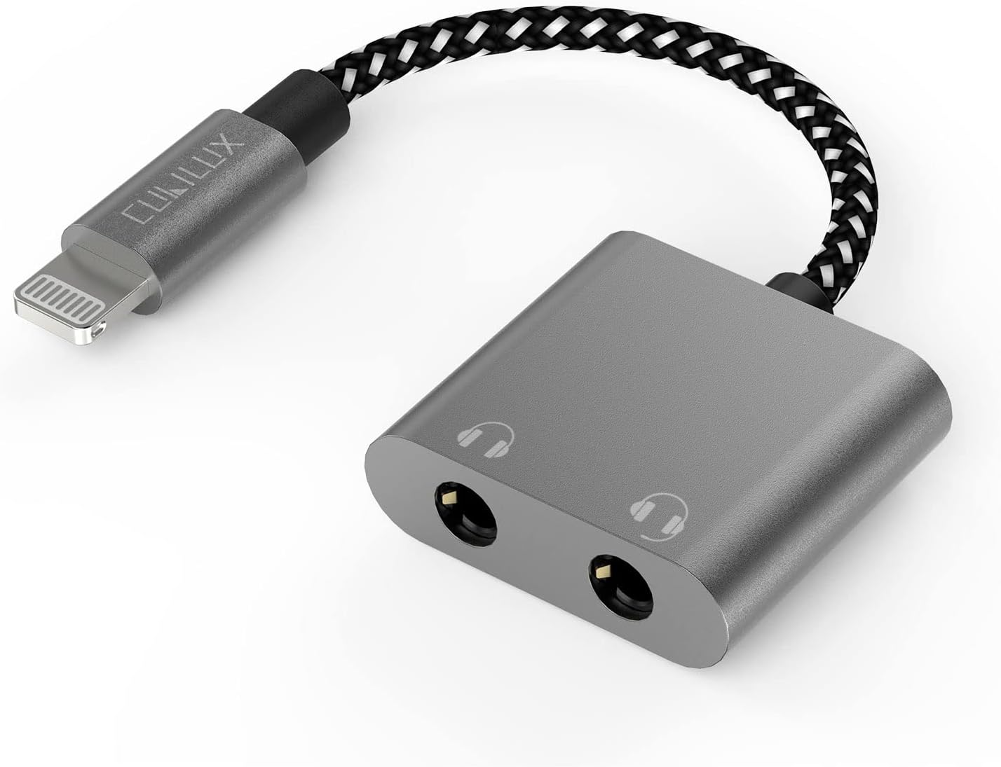 Cubilux Lightning Dual Headphone Splitter [Aluminum Case, Apple MFi Certified] Double 3.5mm Audio Jacks Splitter for 2 Earphones Compatible with iPhone 14 Pro Max 14 Plus131211SE 2XrXs Max, iPad