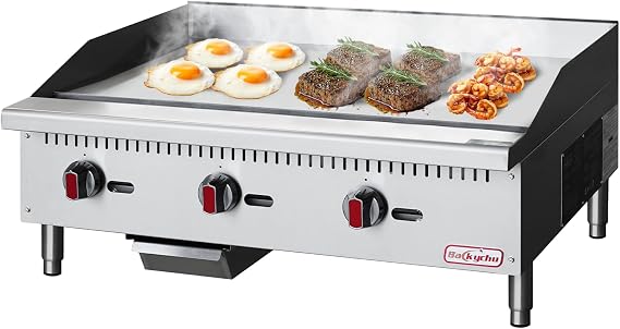Commercial Gas Griddle - 36" Countertop Griddle. 90,000 BTU Flat Top Griddle, Natural Gas (NG) / Propane, CSA Certified Stainless Steel Teppanyaki Grill for Restaurants